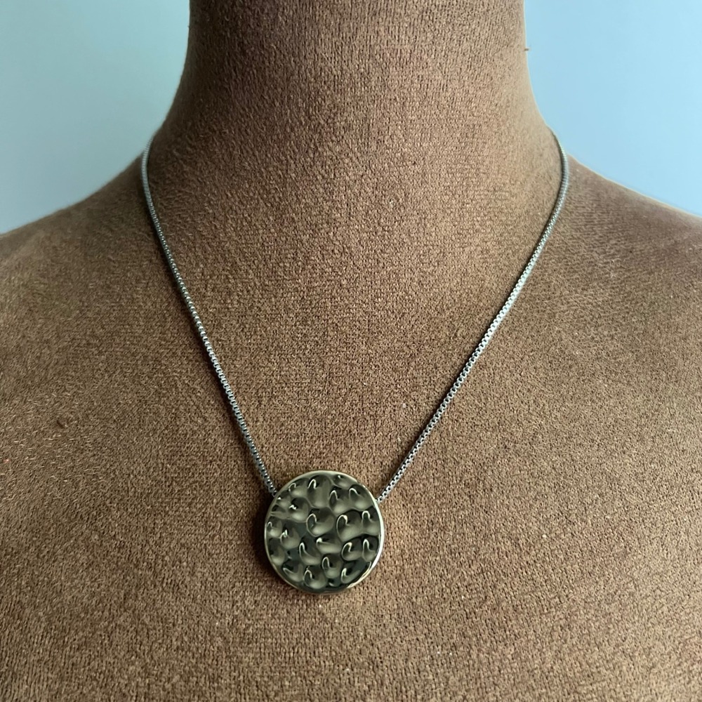 Banana Republic Mixed Metal Hammered Round Pendant Necklace 18-20" Minimalist